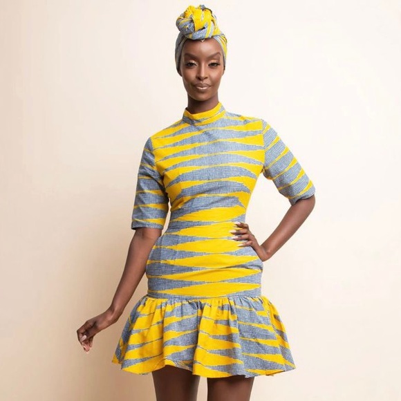 IMADE African Print Mock Neck Mini Dress w/ Belt by ÖFUURË - Picture 6 of 7